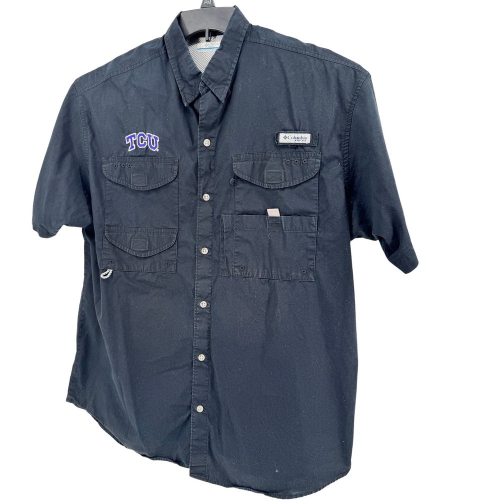 Columbia TCU Horned Frogs Vented Shirt Mens Large Black Short Sleeve‎ Fishing